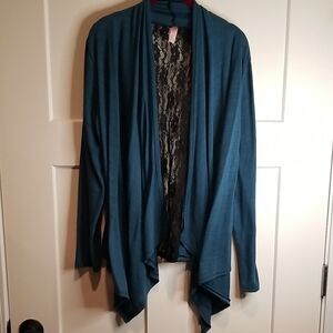 Hype Teal Open Cardigan with Black Lace 2XL